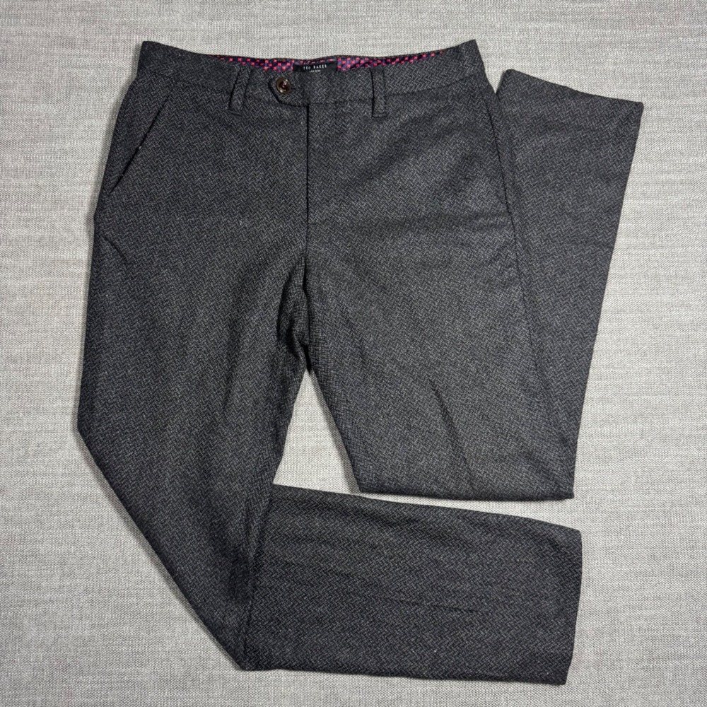 Ted Baker London Wool Blend Tailored Trousers Gray Glen Check Men's 30x31